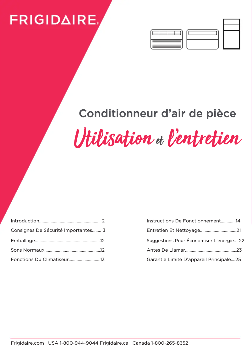 Page n°1 - Manuel utilisateur Frigidaire FHWH084WB1