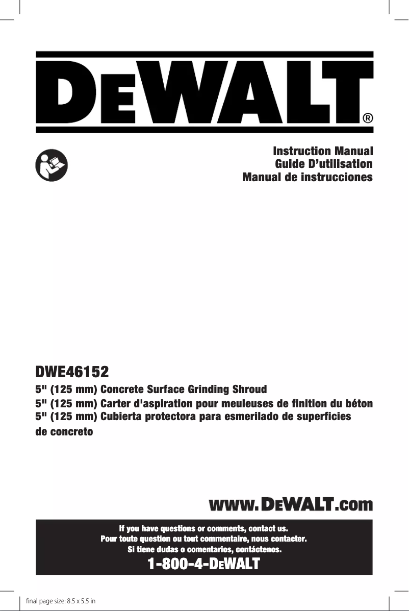 Page 1 de la notice Manuel utilisateur DeWalt DWE46152
