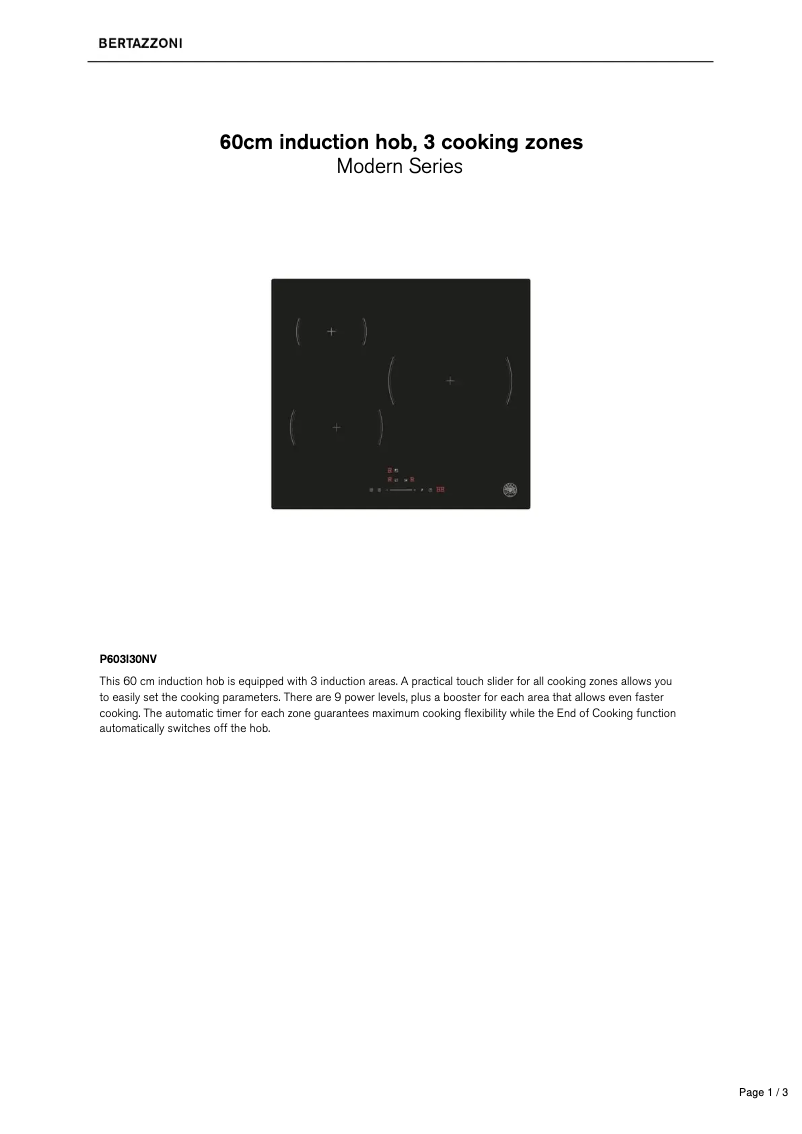 Page 1 de la notice Fiche technique Bertazzoni P603I30NV