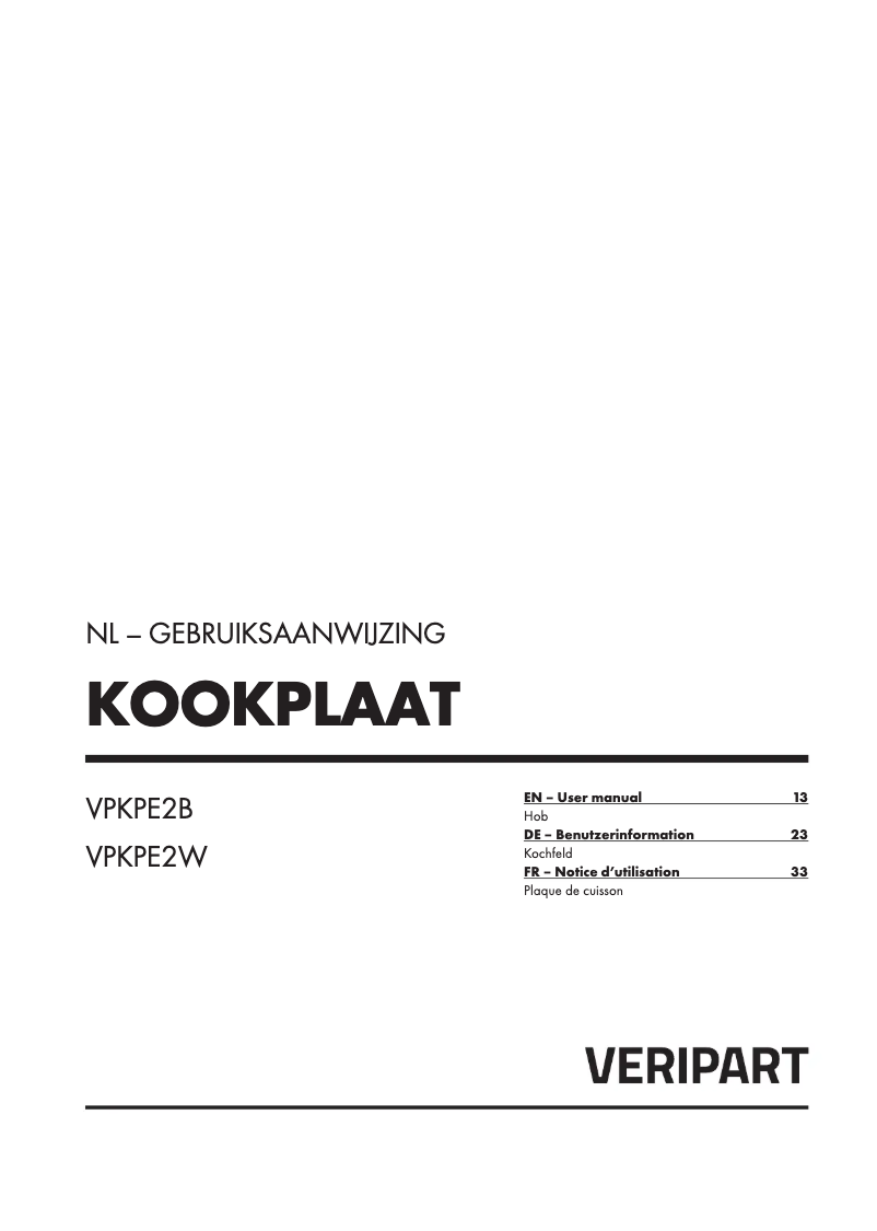 Page 1 de la notice Manuel utilisateur Veripart VPKPE2W