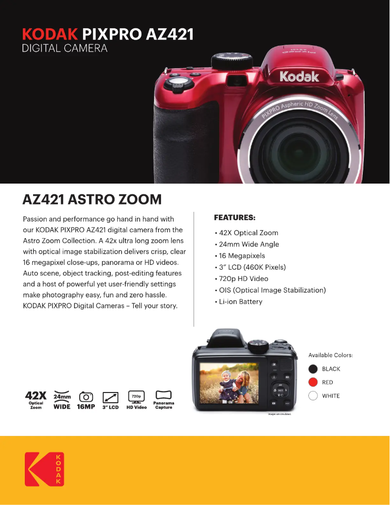 Page 1 de la notice Fiche technique Kodak Pixpro AZ421