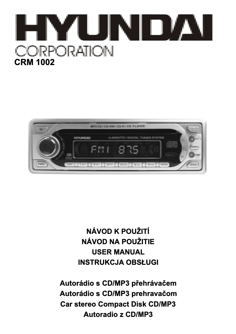 Page 1 de la notice Manuel utilisateur Hyundai CRM 1002