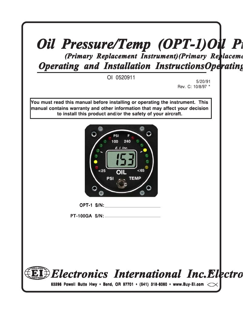 Page 1 de la notice Manuel utilisateur Electronics International OPT-1