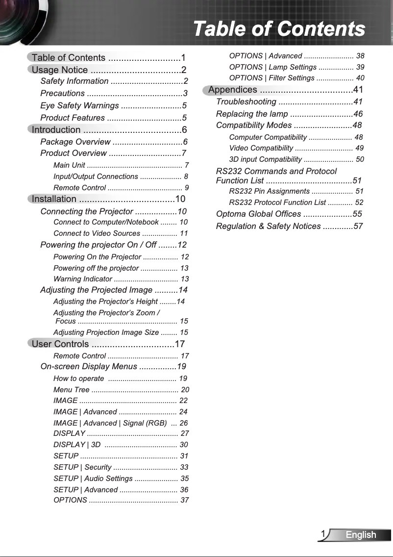 Page n°1 - Manuel utilisateur Optoma DS325