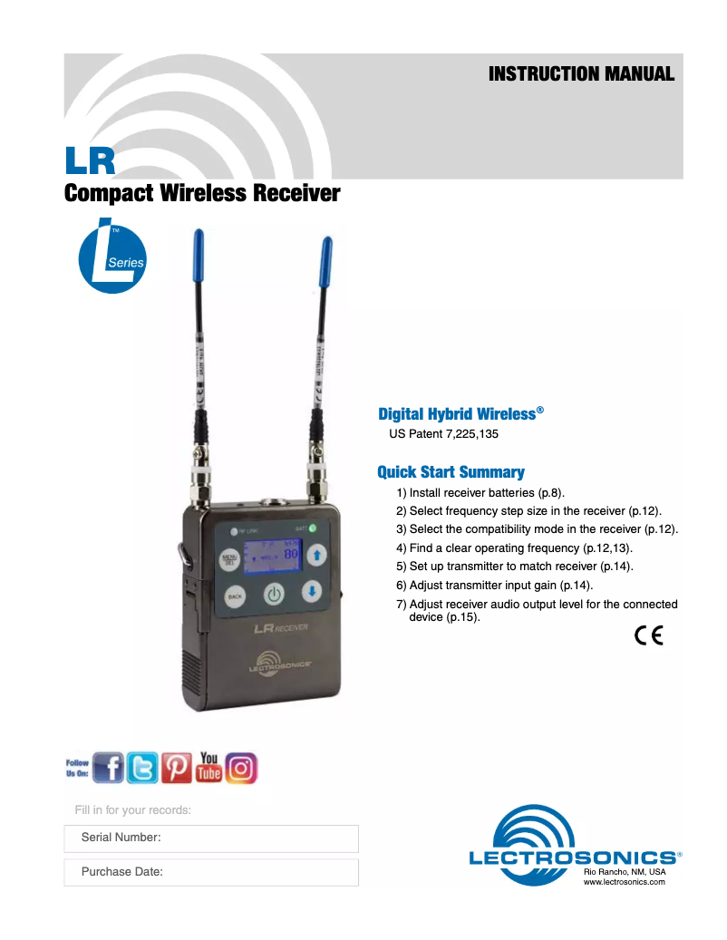 Page n°1 - Manuel utilisateur Lectrosonics LR