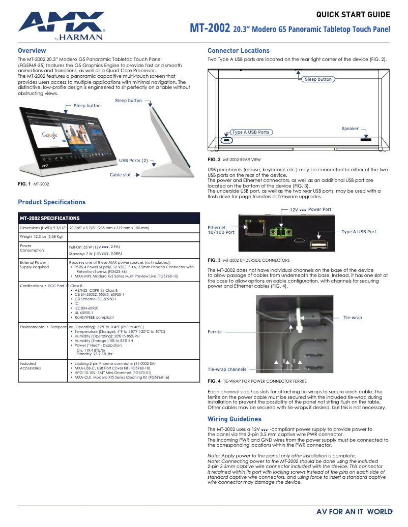 Page n°1 - Guide de démarrage rapide AMX MT-2002