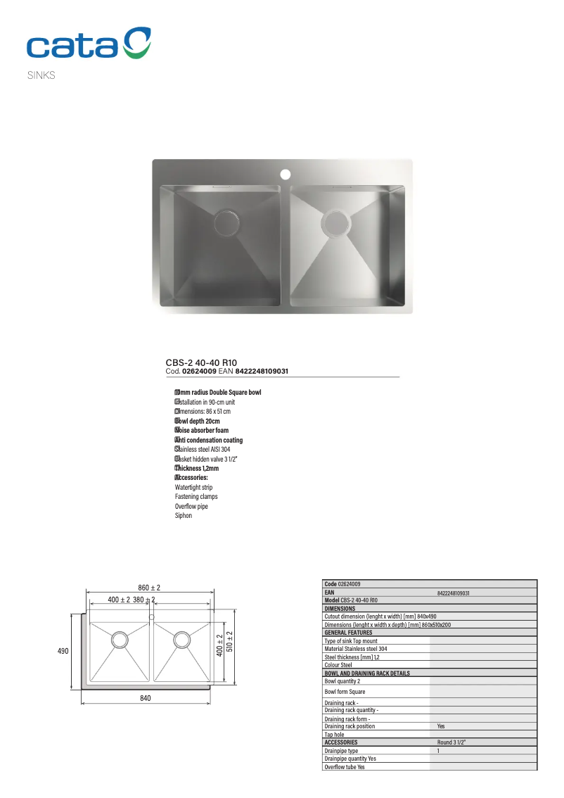 Page 1 de la notice Manuel utilisateur CATA CBS-2 40-40 R10