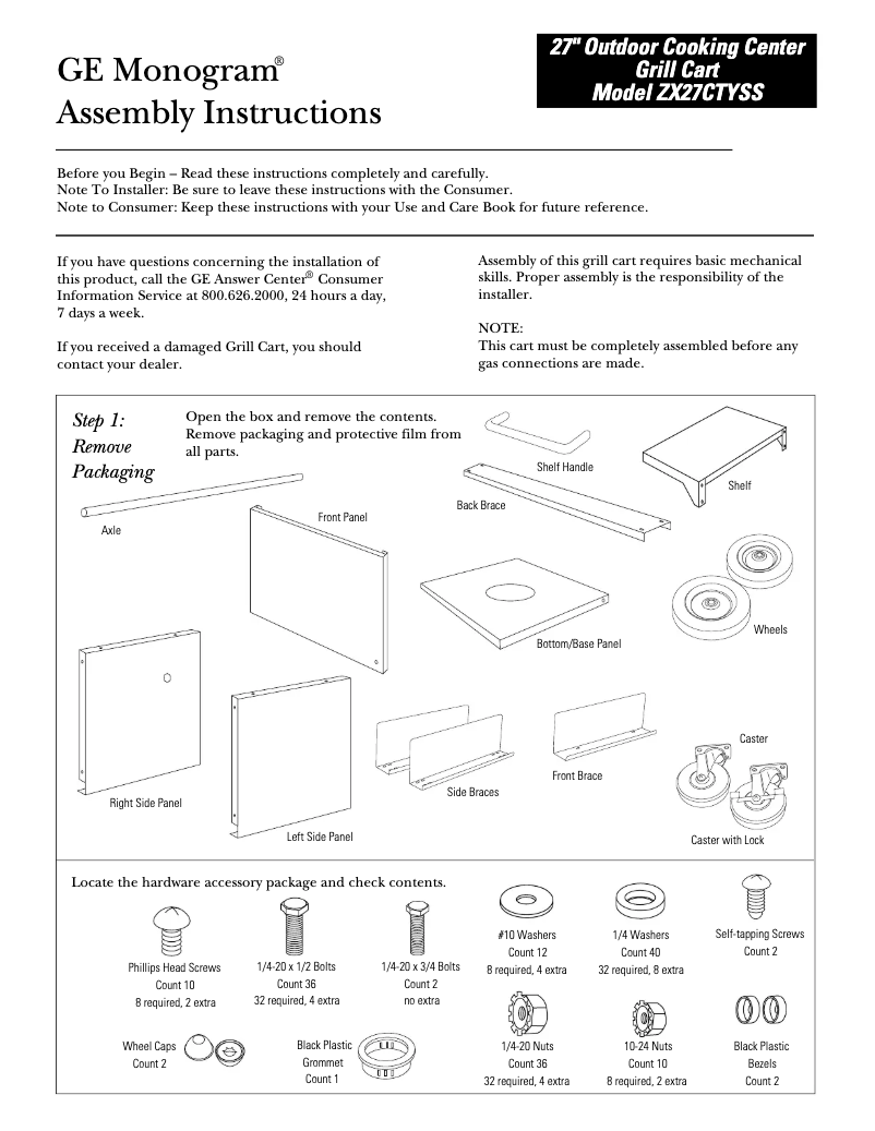 Page 1 de la notice Manuel utilisateur GE ZX27CTYSS