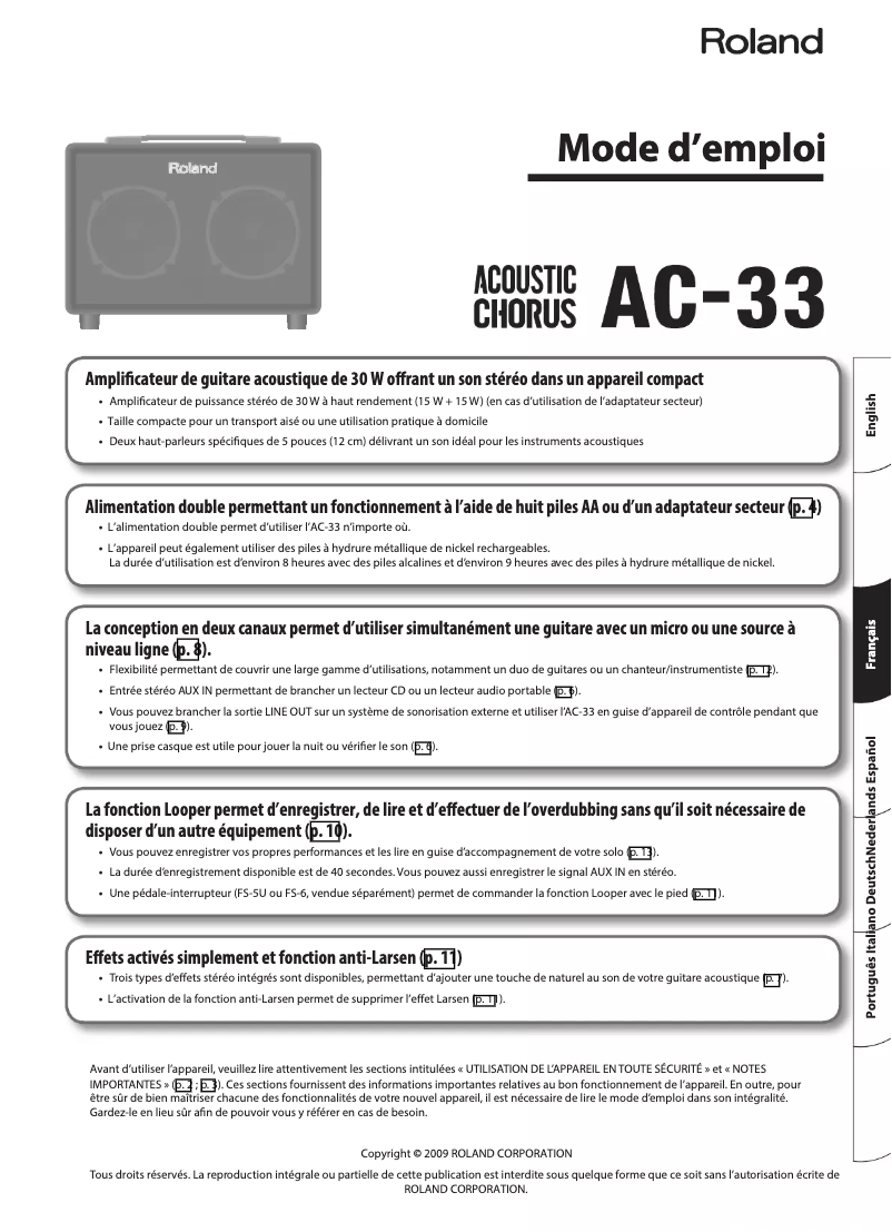 Image de la première page du manuel de l'appareil AC-33