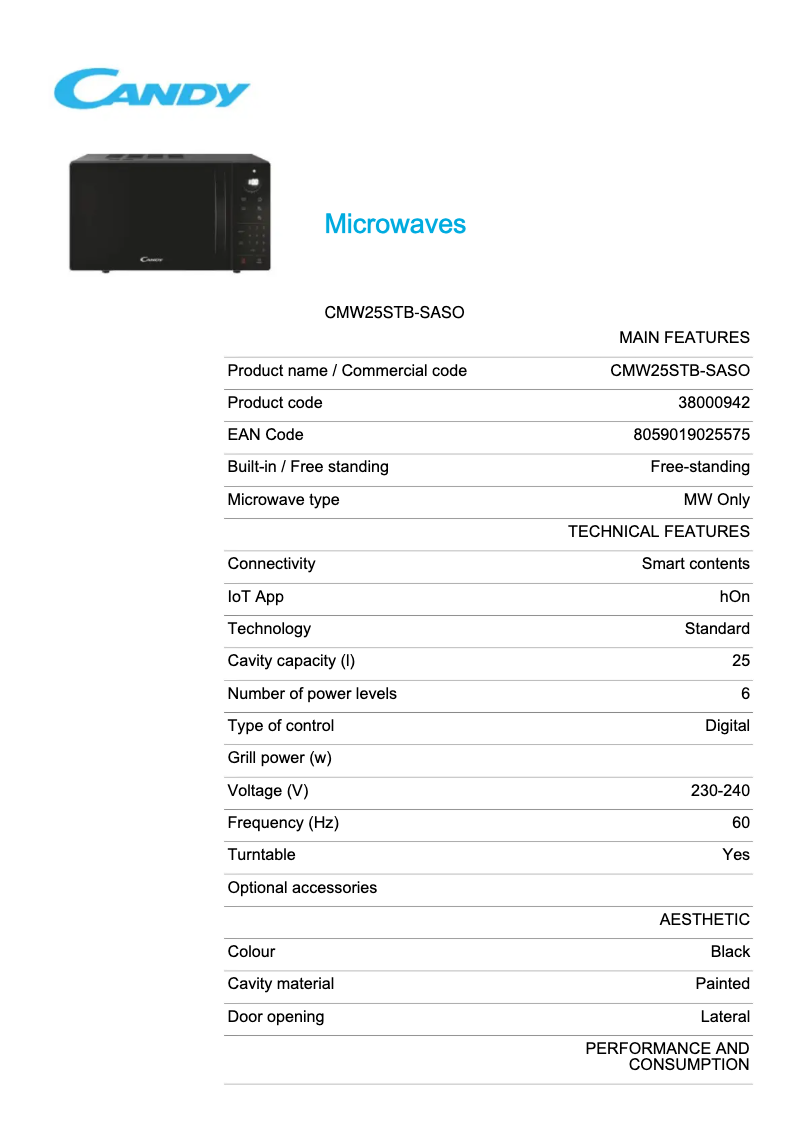 Page 1 de la notice Manuel utilisateur Candy CMW25STB-SASO