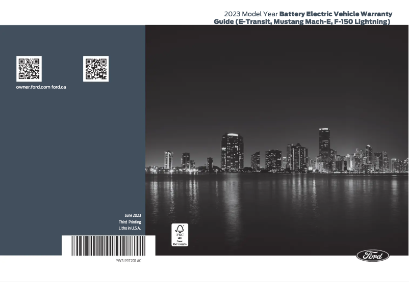 Page 1 de la notice Informations de garantie Ford Mustang Mach-E (2023)