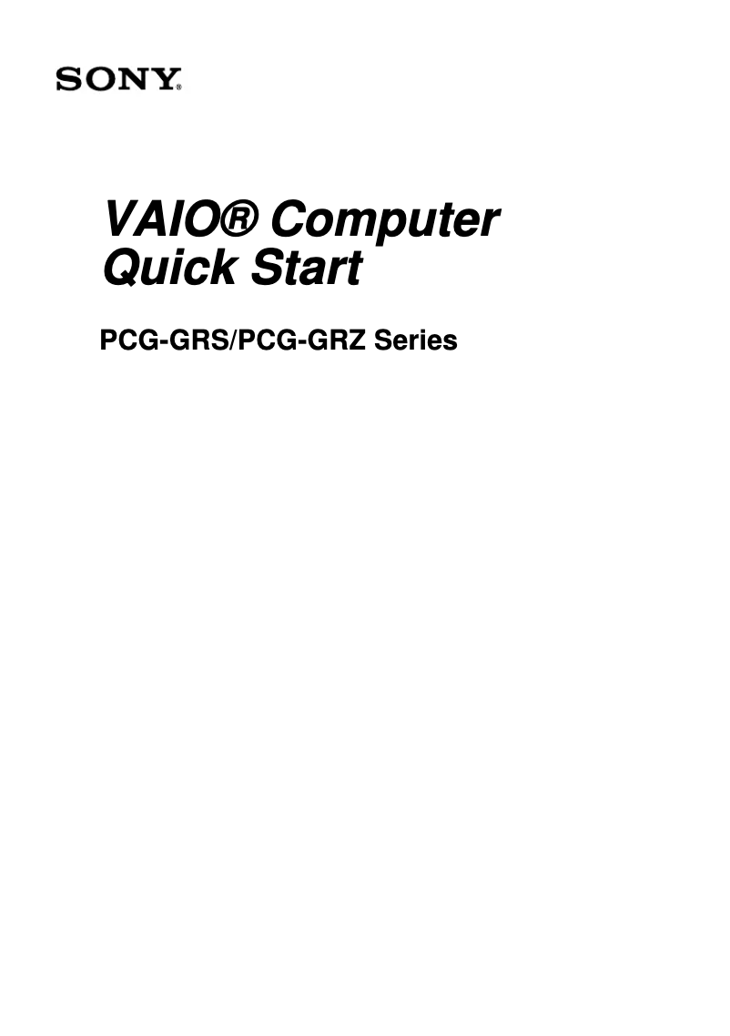 Page n°1 - Guide d'installation Sony Vaio PCG-GRZ630