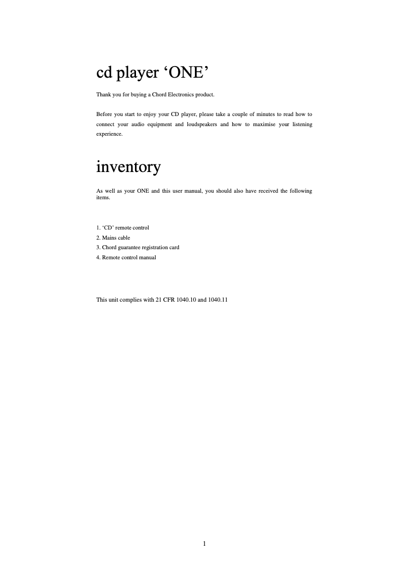 Page n°1 - Manuel utilisateur Chord One