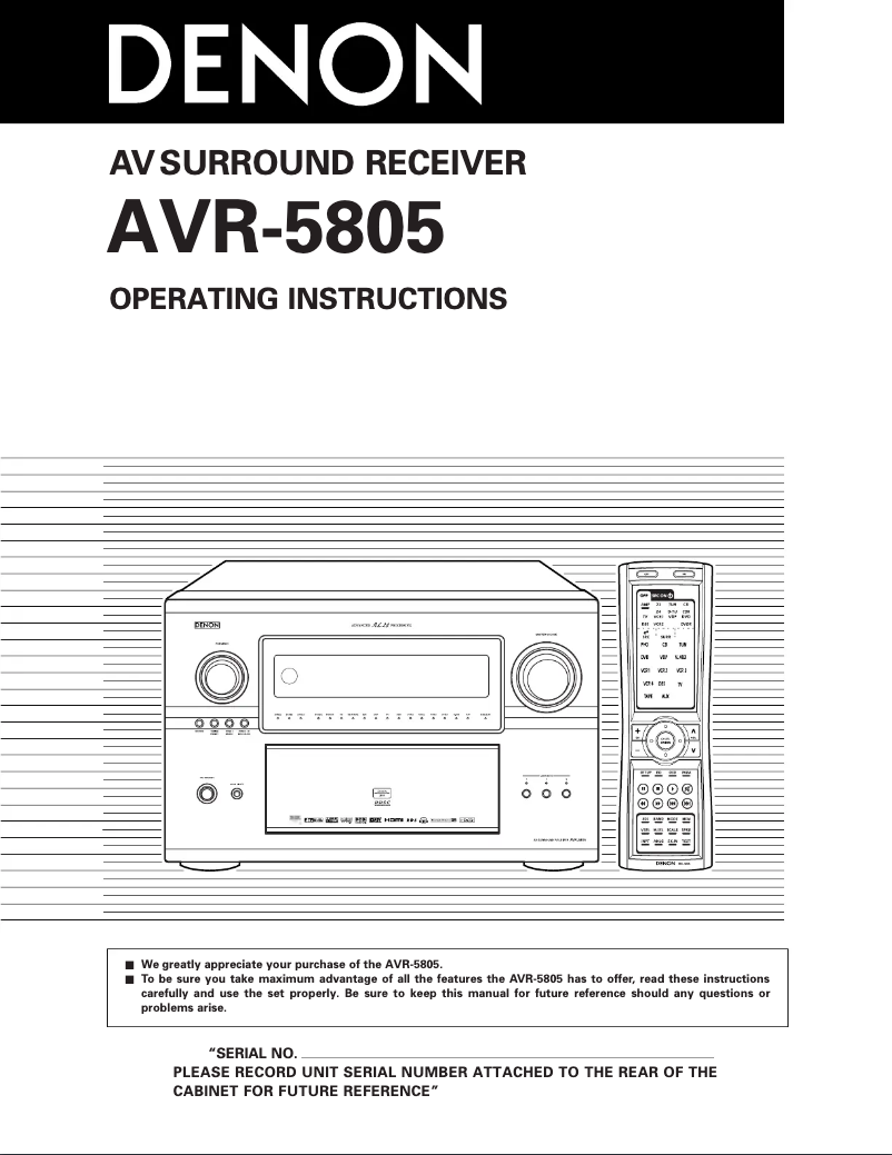 Imagen de la primera página del manual del dispositivo AVR-5805
