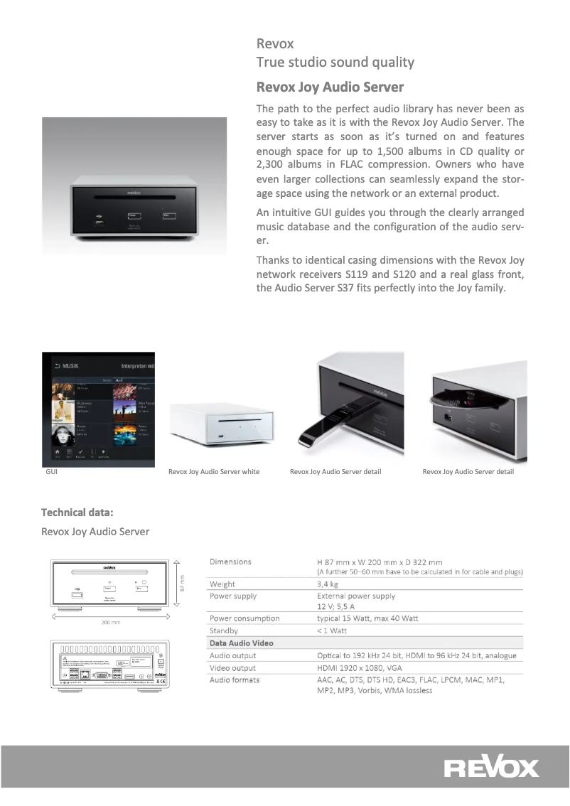 Page 1 de la notice Fiche technique Revox Joy S37