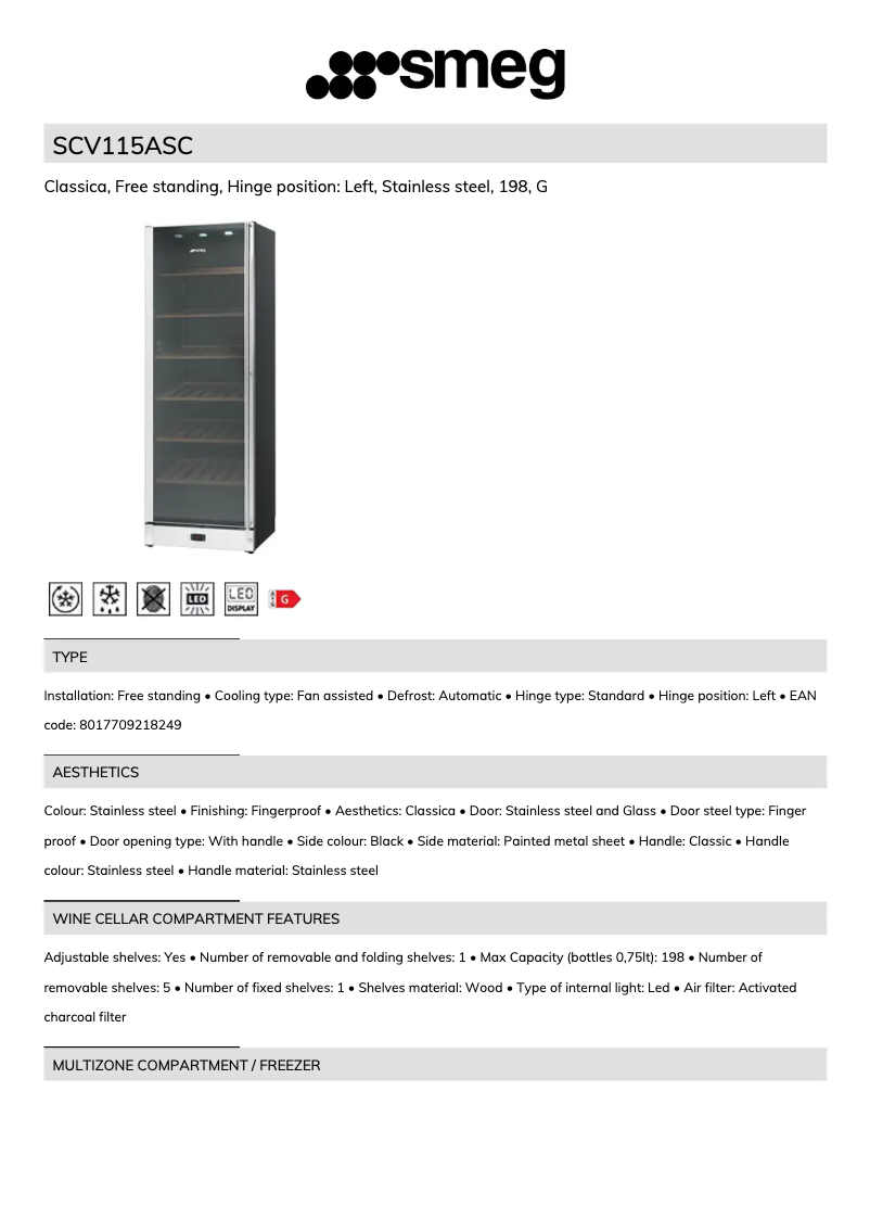 Page 1 de la notice Manuel utilisateur Smeg SCV115ASC