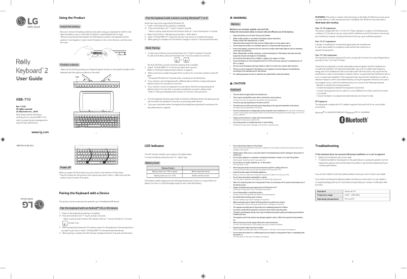 Page 1 de la notice Manuel utilisateur LG Rolly Keyboard 2
