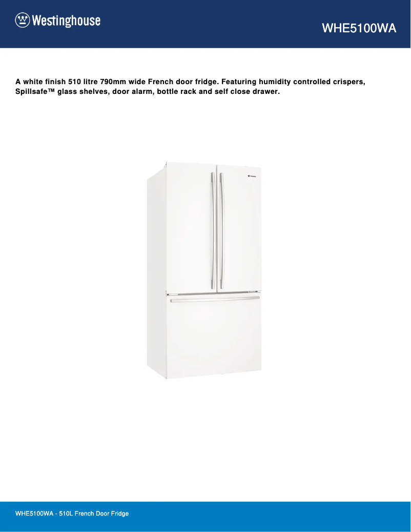 Page 1 de la notice Fiche technique Westinghouse WHE5100WA