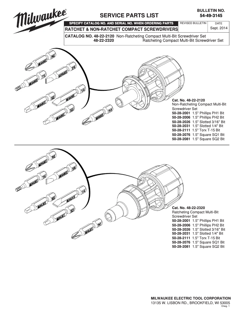Page 1 de la notice Manuel utilisateur Milwaukee 48-22-2120