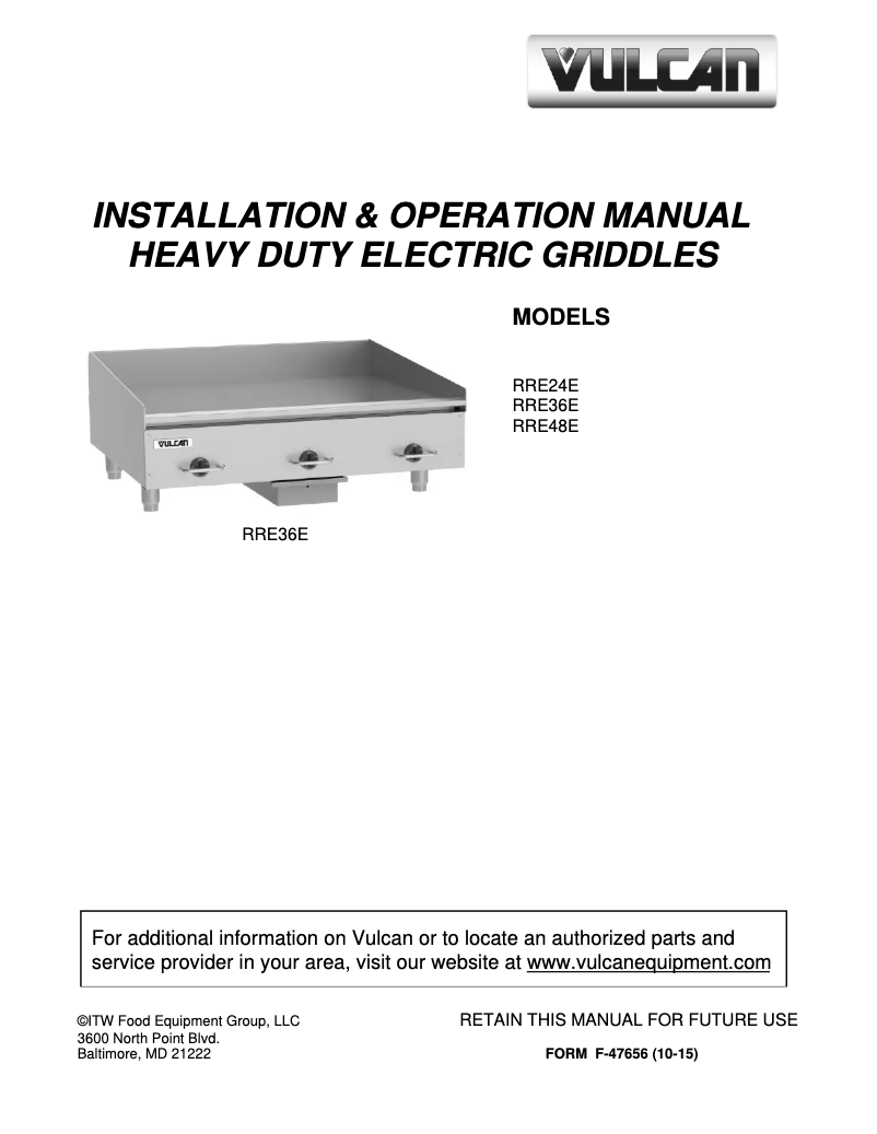 Page 1 of the manual User Manual Vulcan RRE48