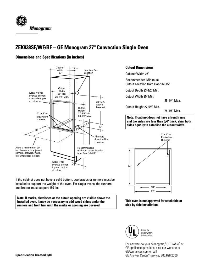 Page n°1 - Fiche technique GE ZEK938BFBB
