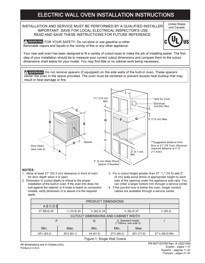 Page 1 de la notice Guide d'installation Frigidaire GCWS2767AF