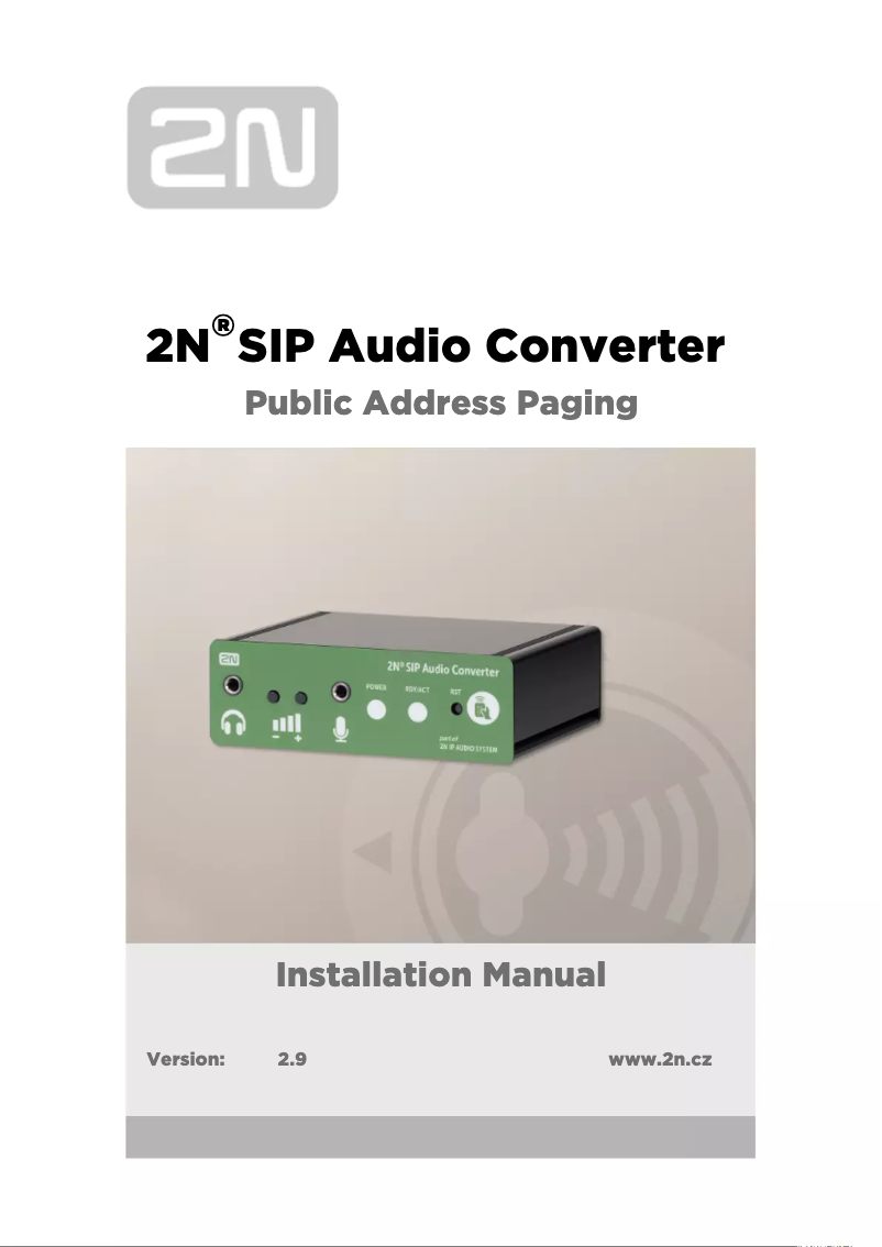 Page 1 de la notice Manuel utilisateur 2N SIP Audio Converter