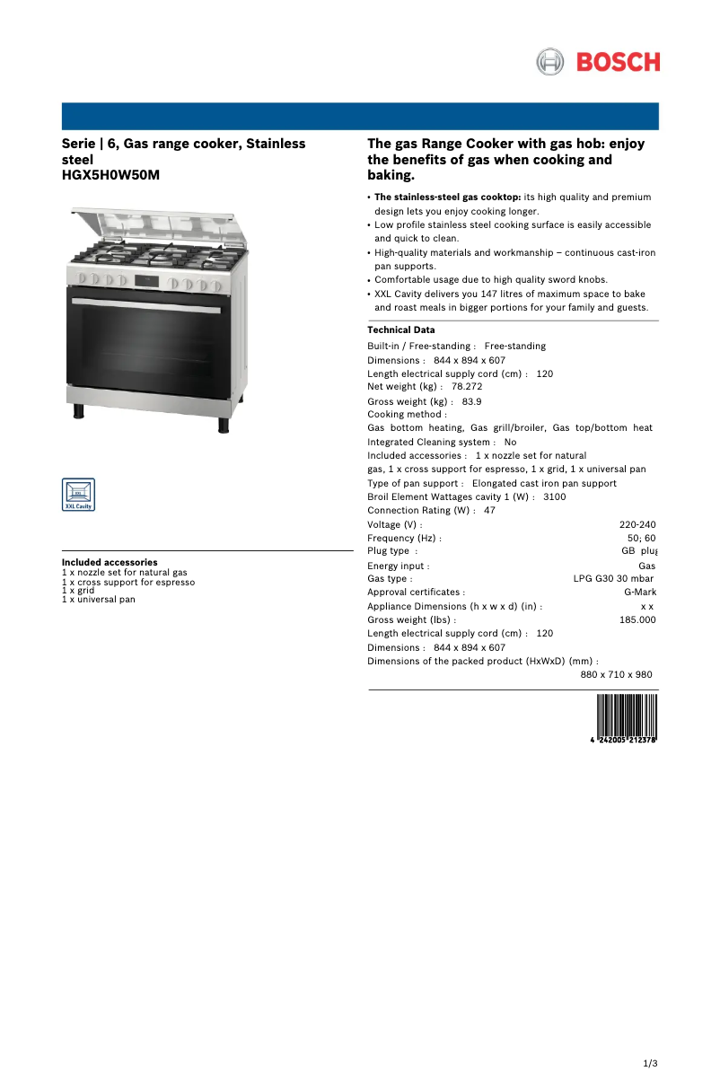 Página 1 del manual Ficha técnica Bosch HGX5H0W50M