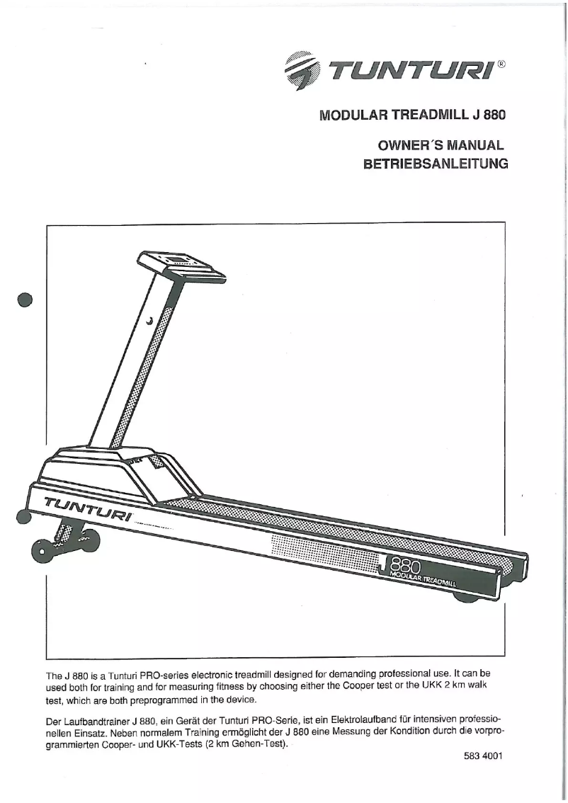 Page 1 de la notice Manuel utilisateur Tunturi J880