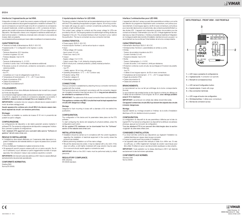 Página 1 del manual Instrucciones / montaje Vimar 01514