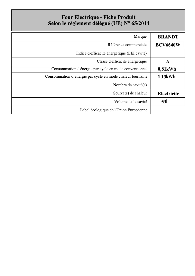 Page n°1 - Manuel utilisateur Brandt BCV6640W