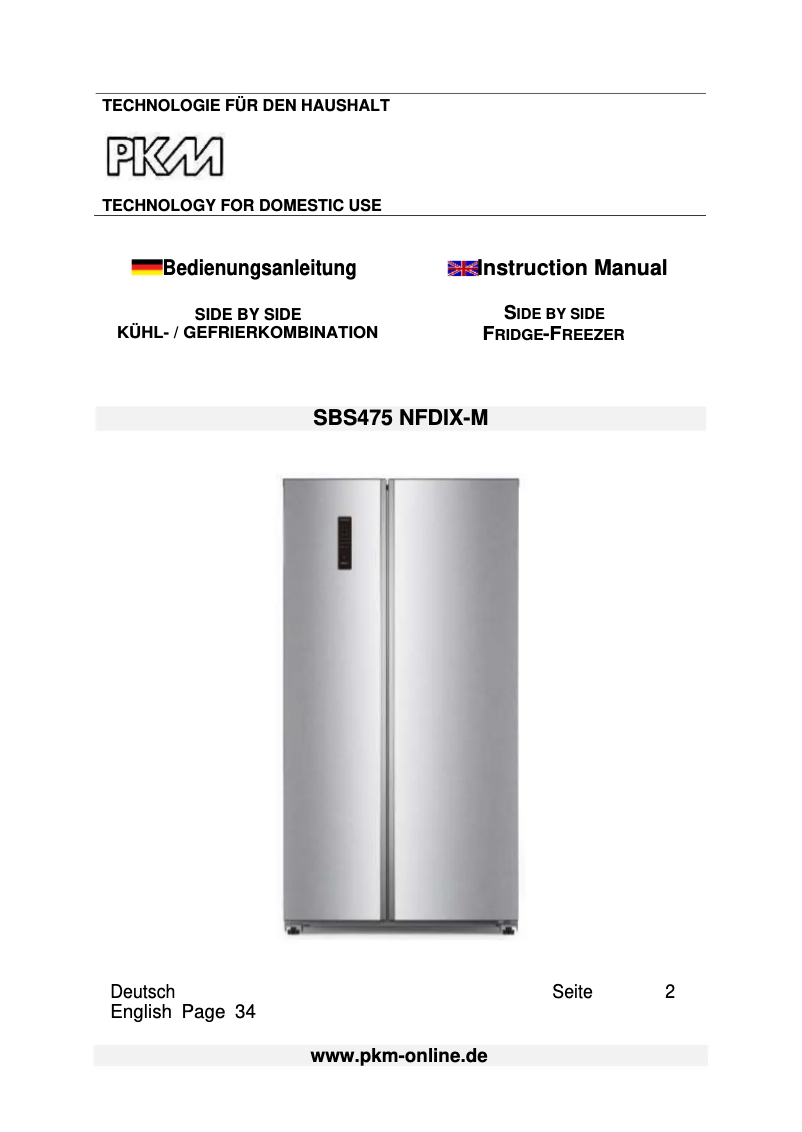 Page 1 de la notice Manuel utilisateur PKM SBS475 NFDIX-M