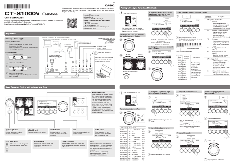 Image de la première page du manuel de l'appareil Casiotone CT-S1000V
