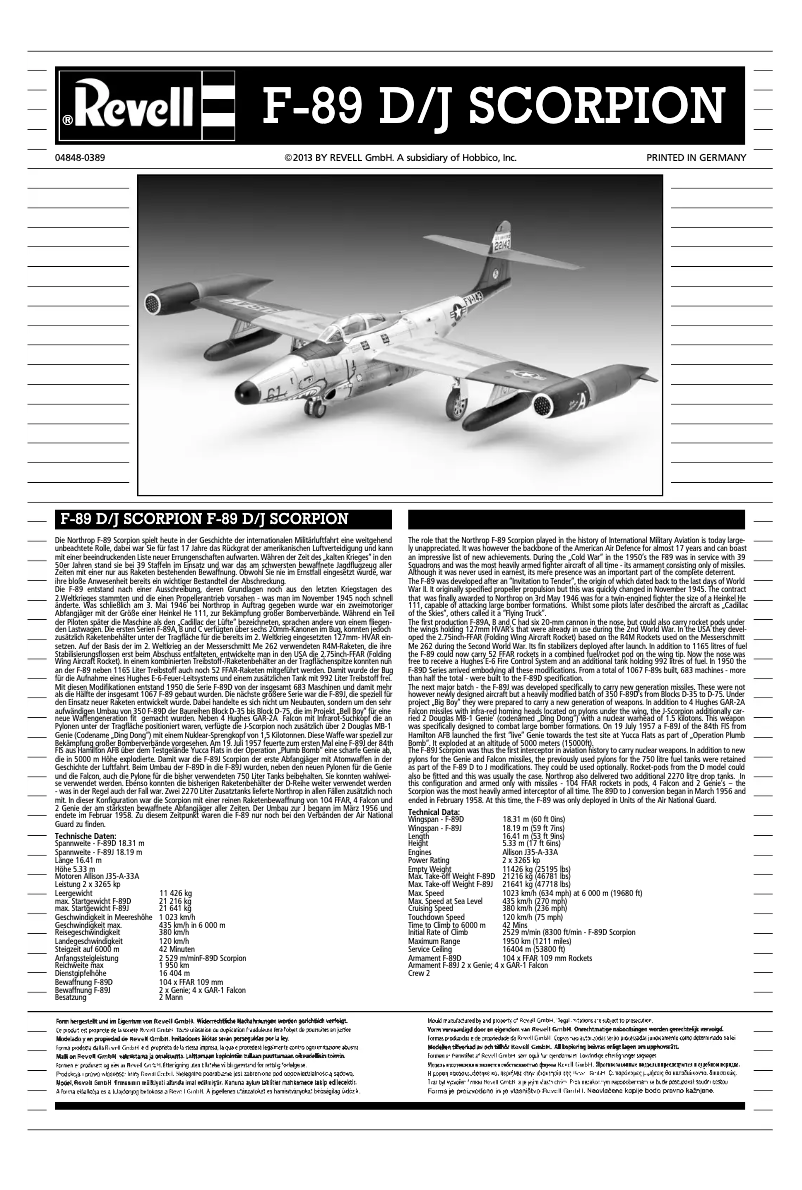 Image de la première page du manuel de l'appareil F-89 D/J SCORPION
