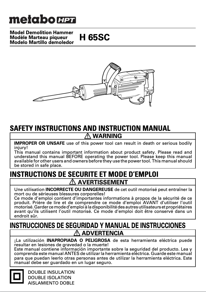 Page 1 de la notice Manuel utilisateur HiKOKI H65SC