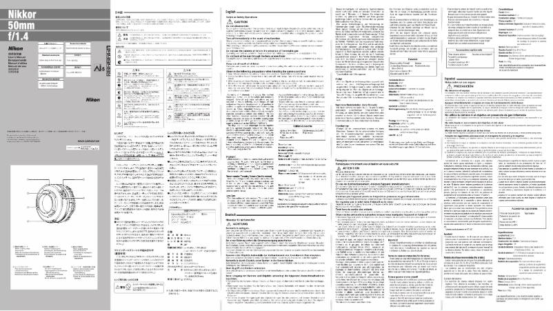 Imagen de la primera página del manual del dispositivo Nikkor 50mm f/1.4