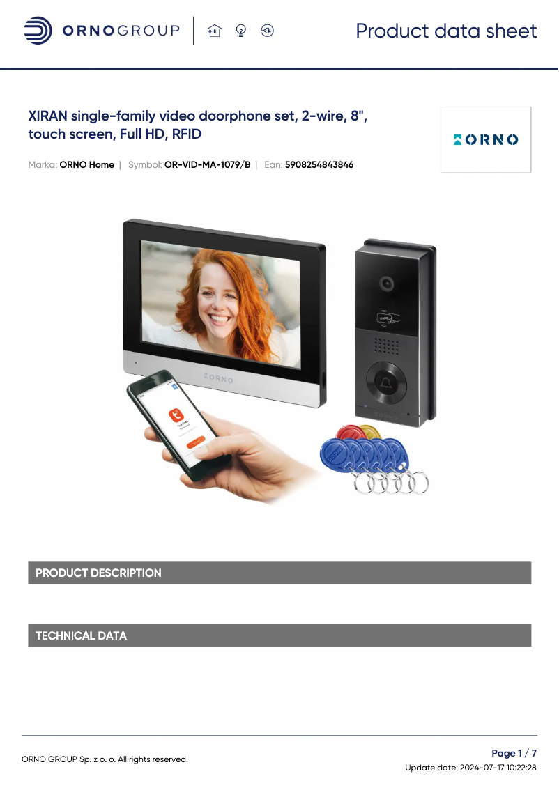 Page 1 de la notice Fiche technique Vibell OR-VID-MA-1079