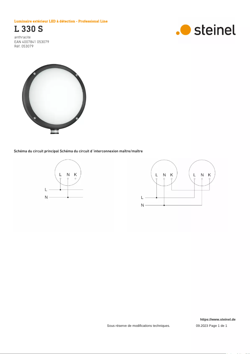 Page n°1 - Schéma de câblage Steinel L 330 S
