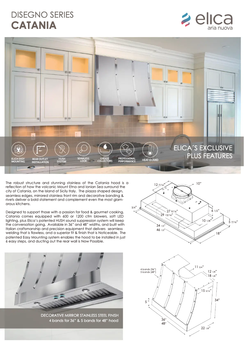 Page 1 de la notice Fiche technique Elica Catania ECTX48SS