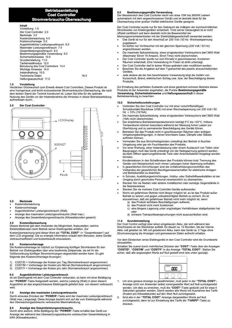 Página 1 del manual Manual de usuario Techno Line Cost Control