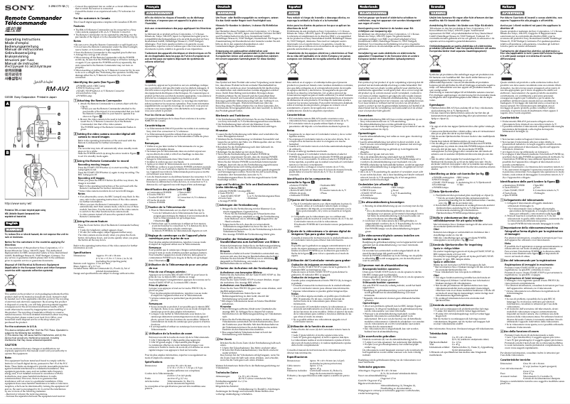 Page 1 de la notice Manuel utilisateur Sony RM-AV2