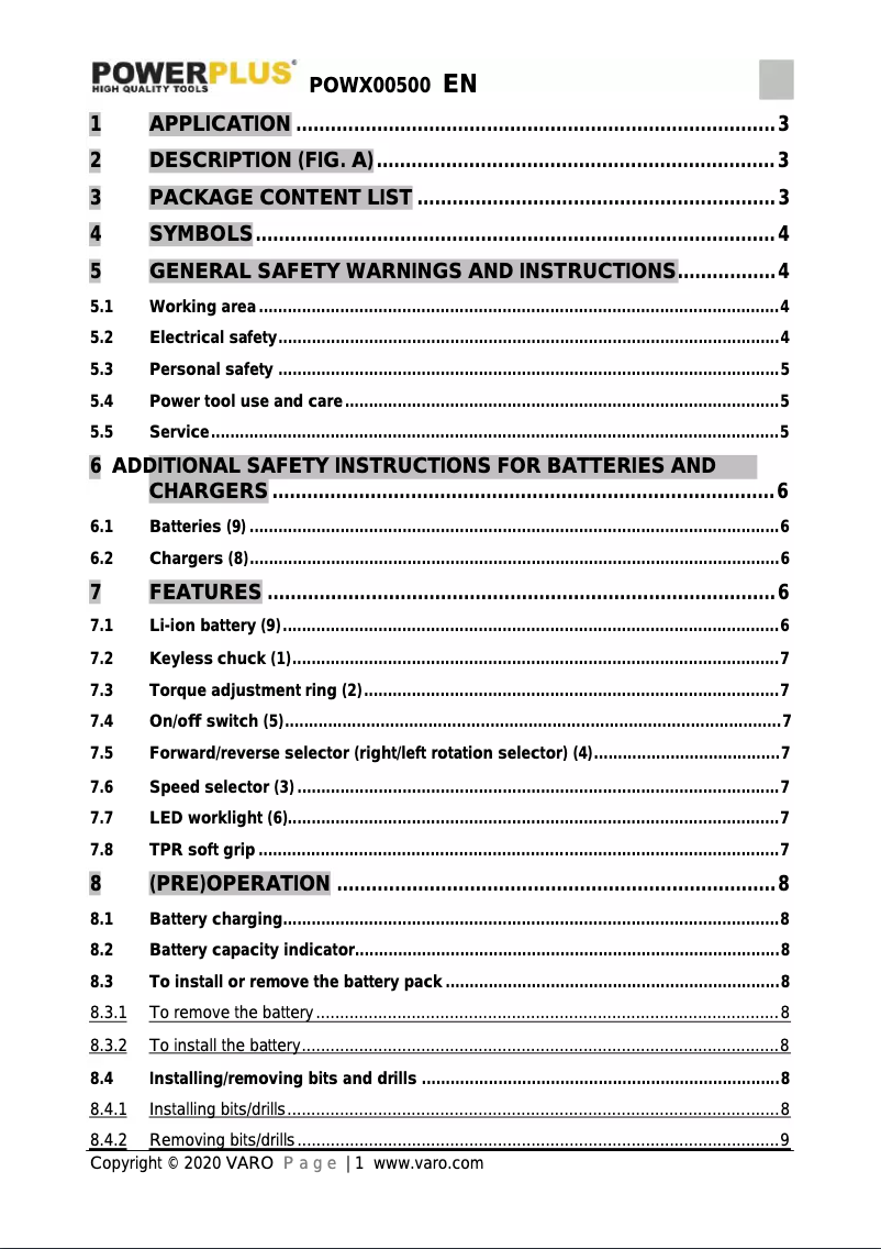 Page 1 de la notice Manuel utilisateur PowerPlus POWX00500