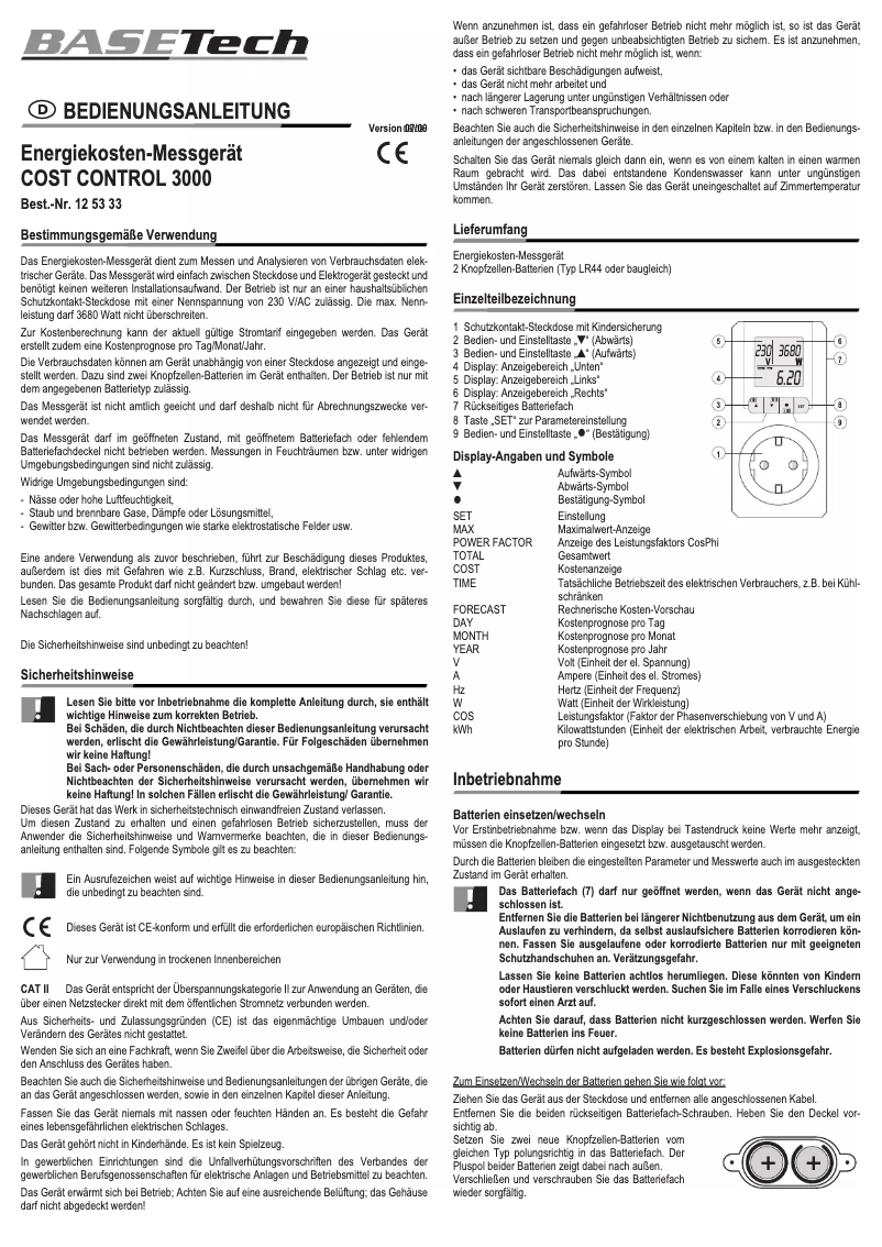 Image de la première page du manuel de l'appareil Cost Control 3000