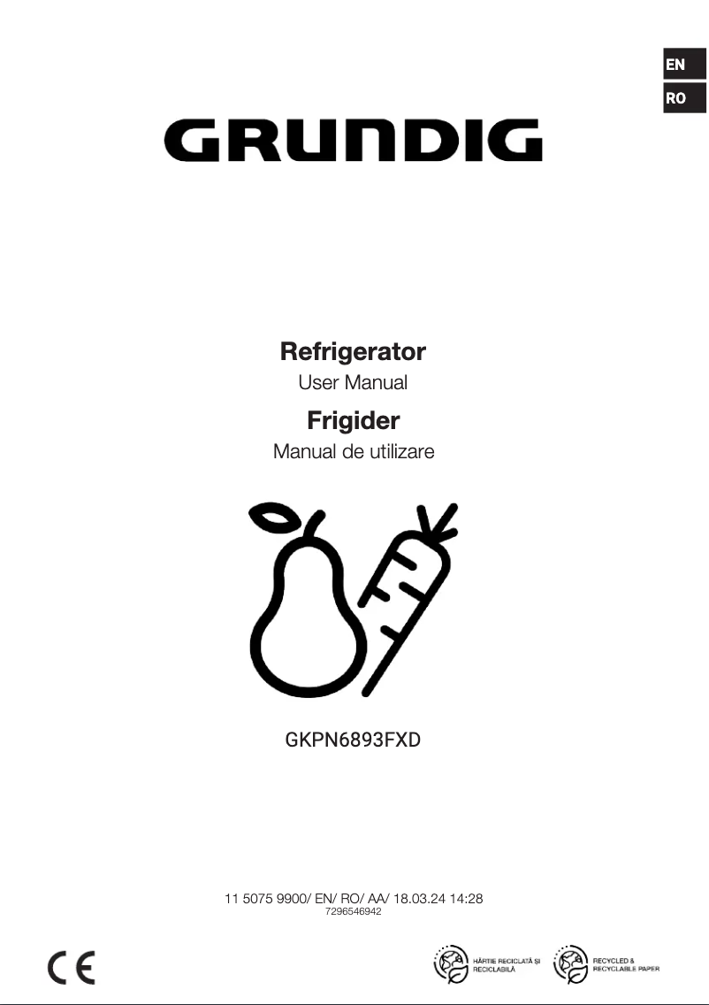 Page n°1 - Manuel utilisateur Grundig GKPN6893FXD