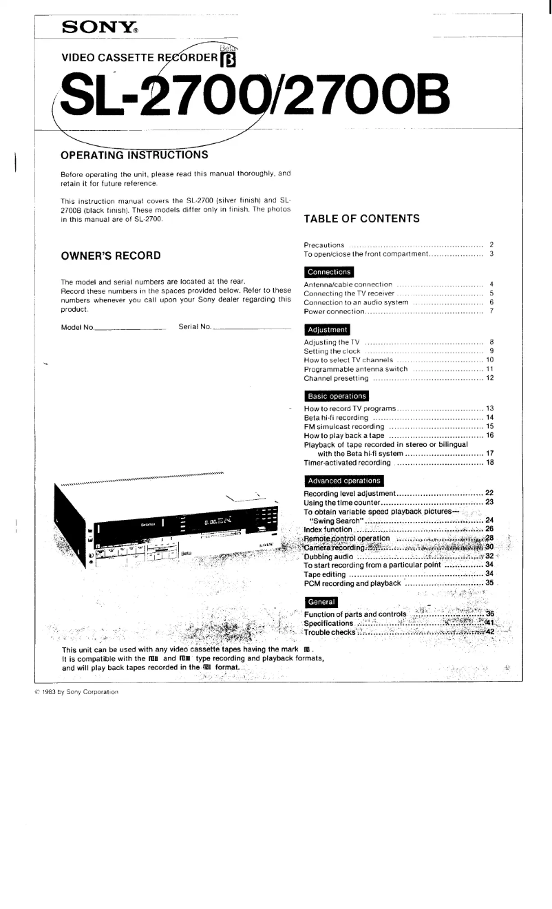 Page 1 de la notice Manuel utilisateur Sony SL-2700