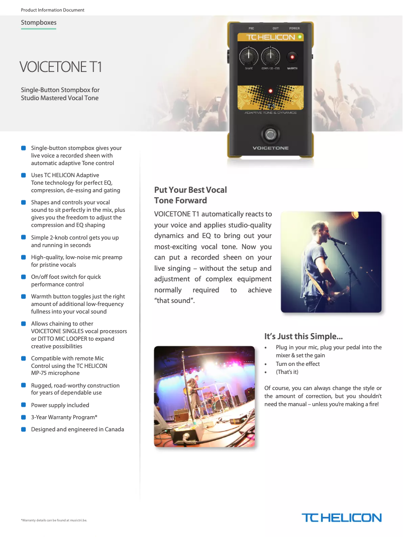 Página 1 del manual Ficha técnica TC Helicon VoiceTone T1