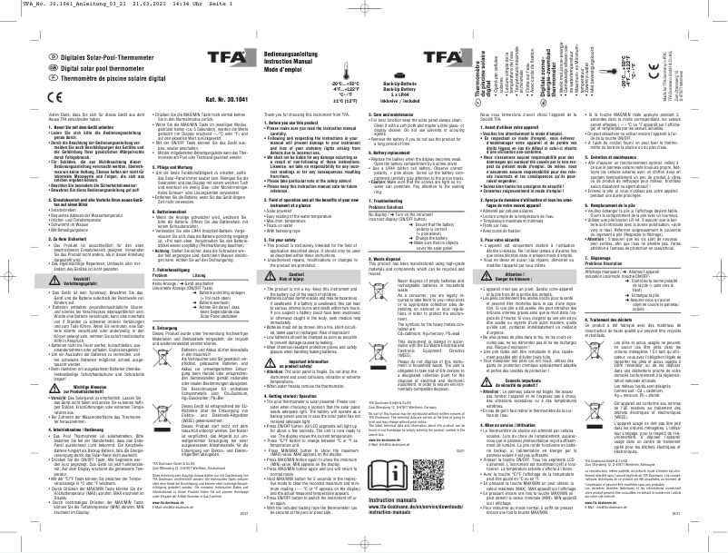 Page n°1 - Manuel utilisateur TFA 30.1041