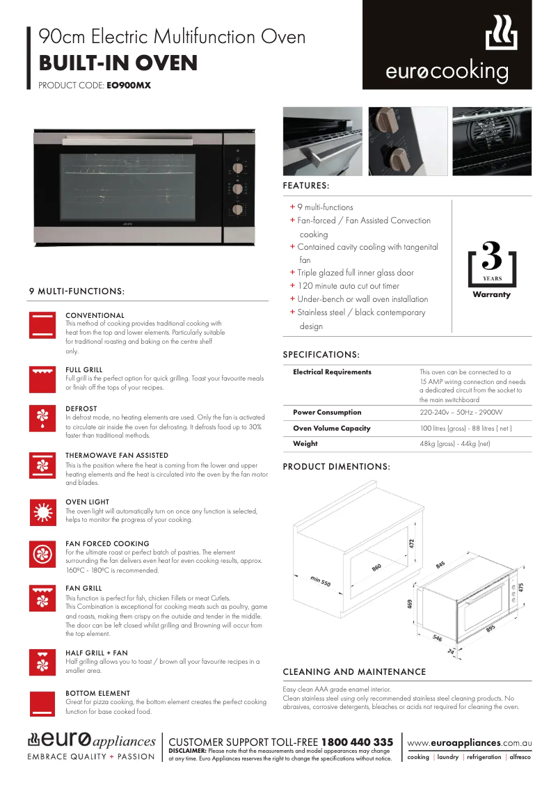 Page n°1 - Fiche technique Euro Appliances EO900MX
