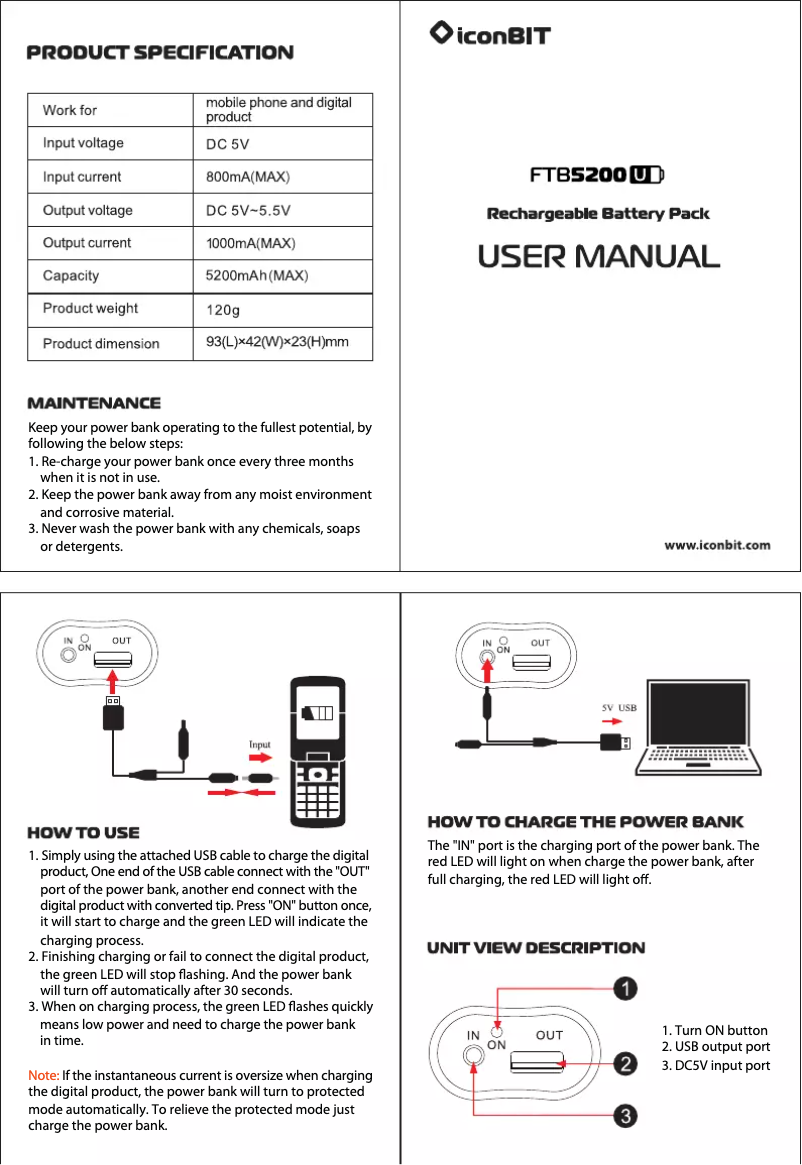 Page 1 de la notice Manuel utilisateur iconBIT FTB5200U