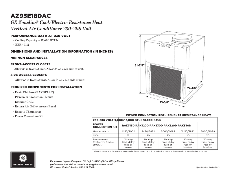 Page n°1 - Fiche technique GE AZ95E18DAC